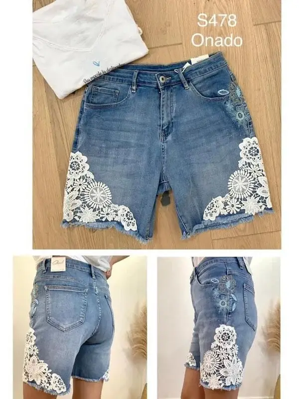 Embroidered Denim Shorts