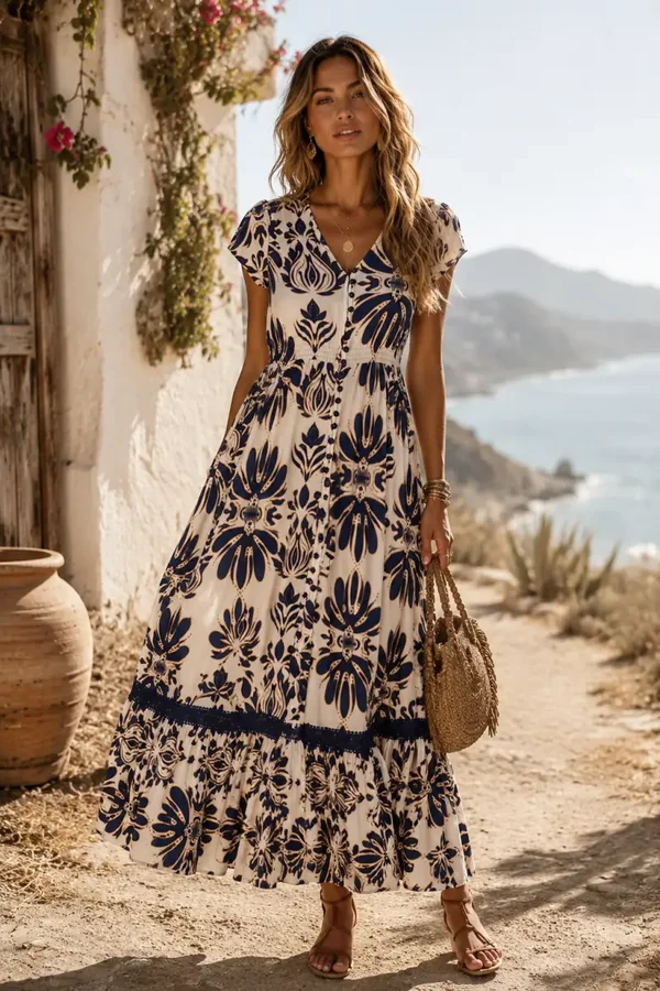 Cap sleeve Maxi Dress