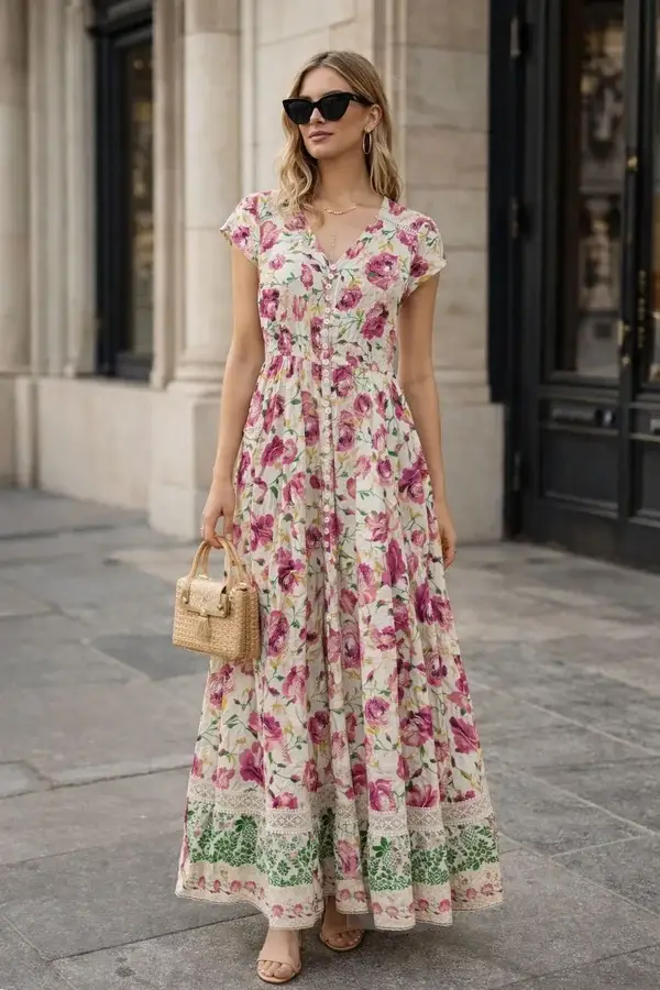 Floral lace detail Maxi dress