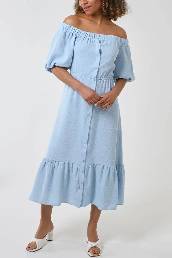 Off Shoulder Button Front Dress