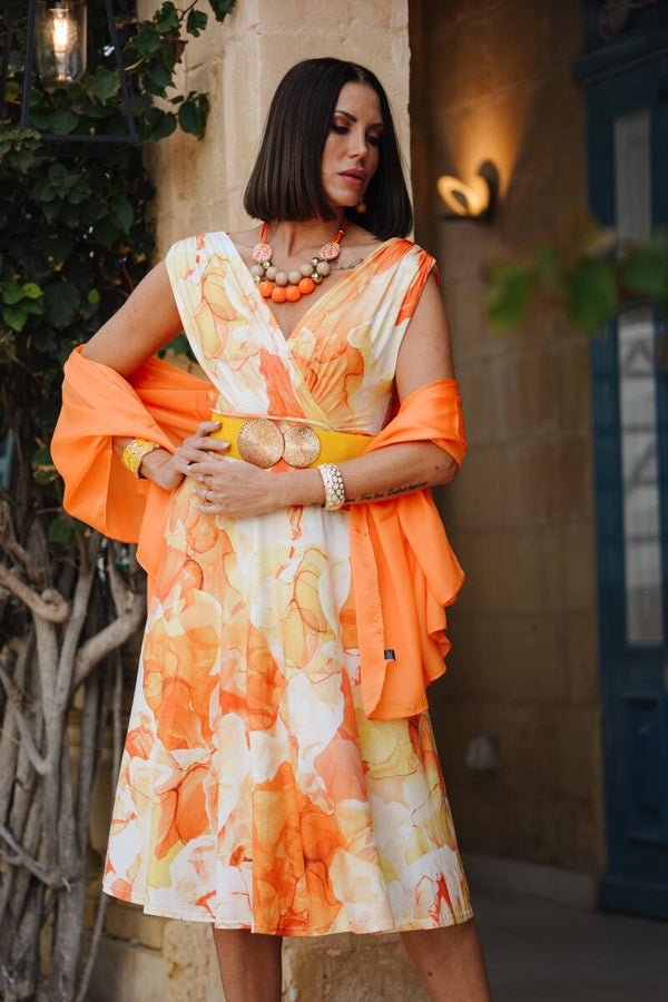 Orange Pattern Slinky Dress