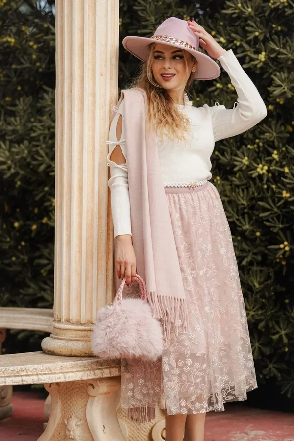 Blush Embroidered Skirt