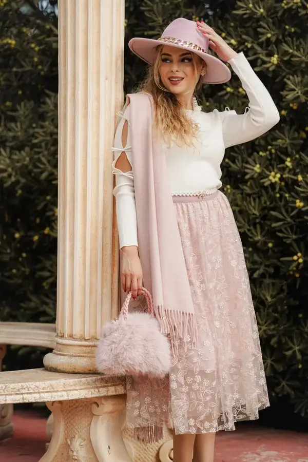 Blush Embroidered Skirt
