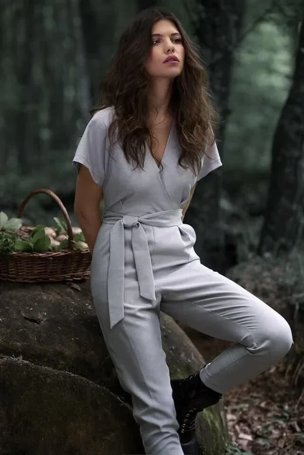 Grey Wrap Designer Jumpsuit
