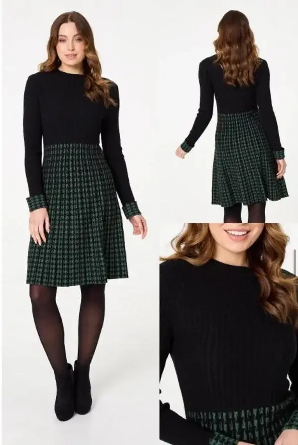 Green Block Skater Dress