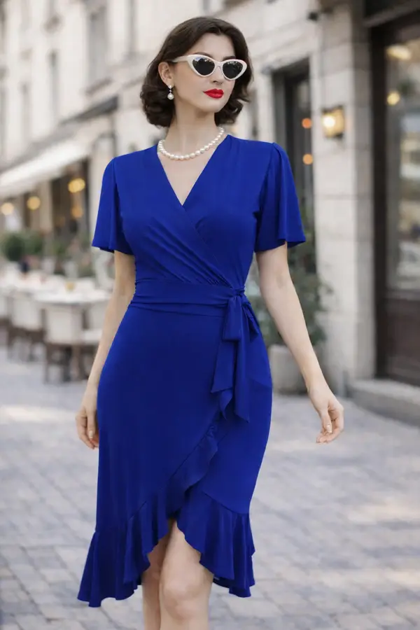 Frill Slinky Waterfall Swing Dress