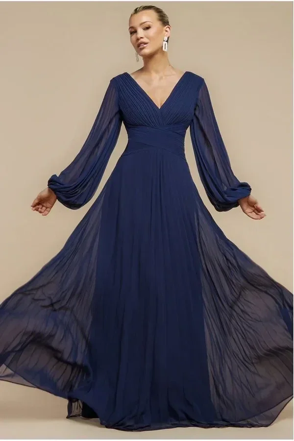 Balloon Sleeve Chiffon Dress