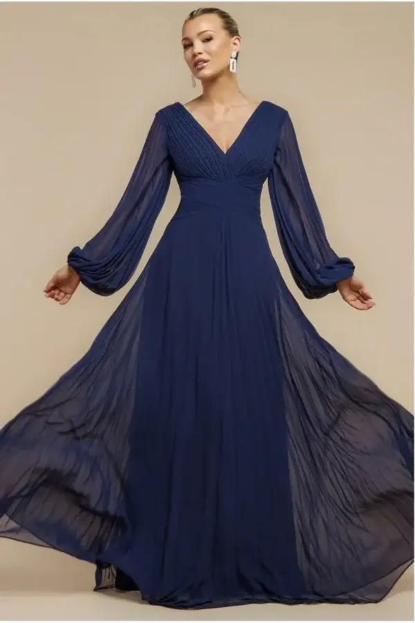 Balloon Sleeve Chiffon Dress