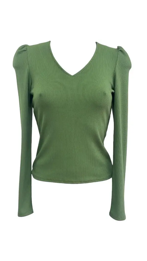 Gathered Shoulder V Neck