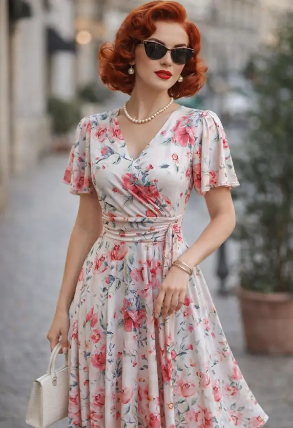 Retro Floral Slinky Dress