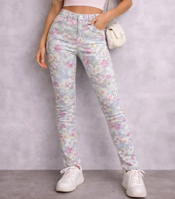 Low Rise Pastel Floral Skinny Jeans