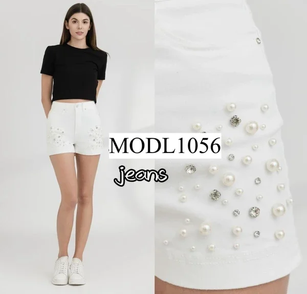 Pearl Detail Denim Shorts