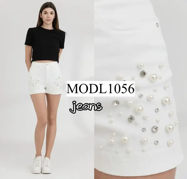 Pearl Detail Denim Shorts