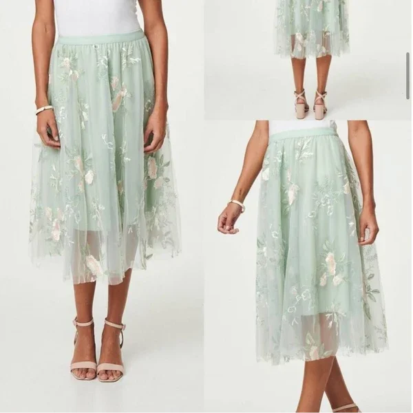 Sage Embroidered Skirt
