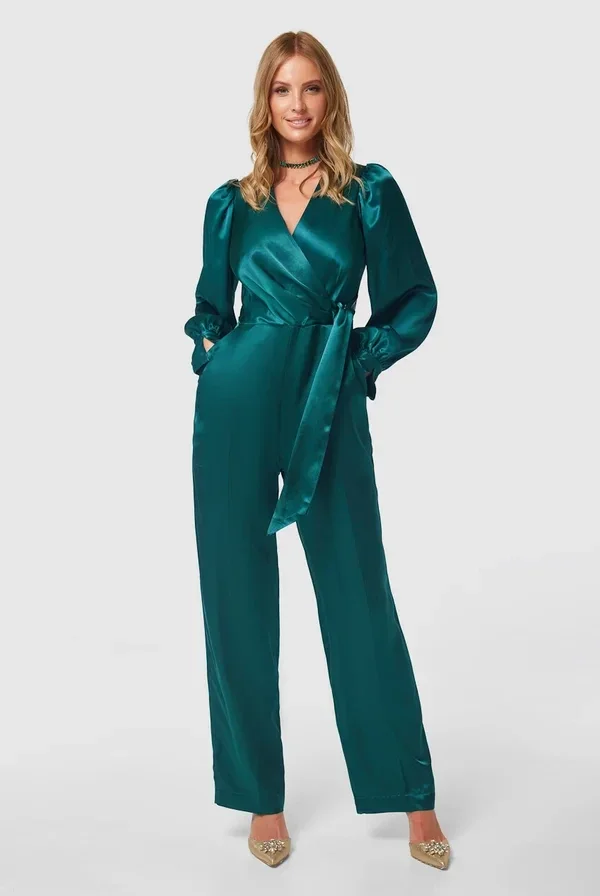 Teal Satin Jumpsuit