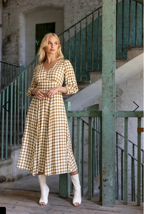 Caramel Printed Designer Dress