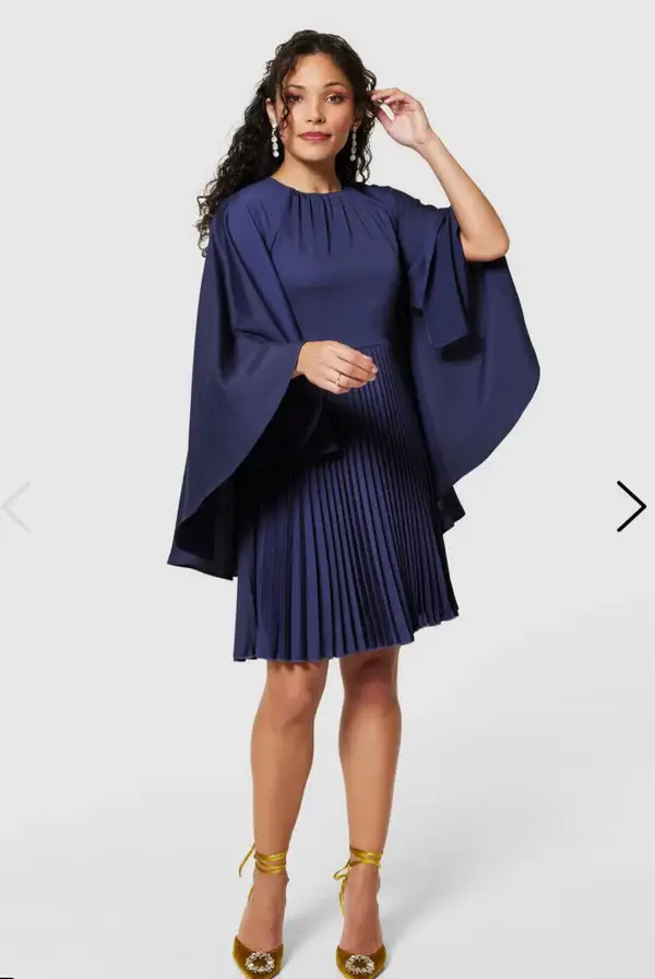 Blue Pleated Cape designer dress