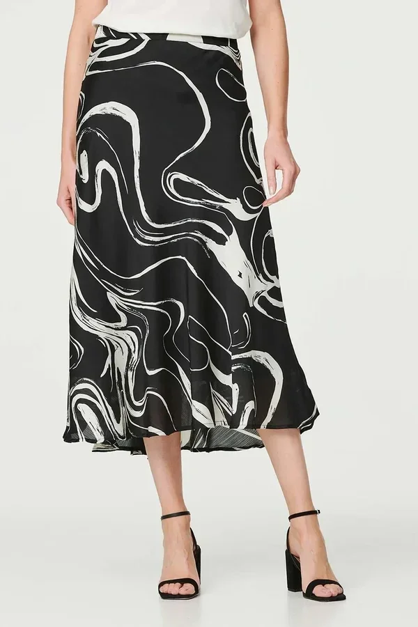 Printed High Waist Midi Skirt