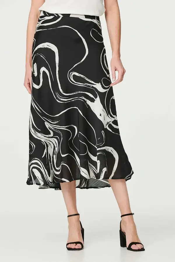 Printed High Waist Midi Skirt