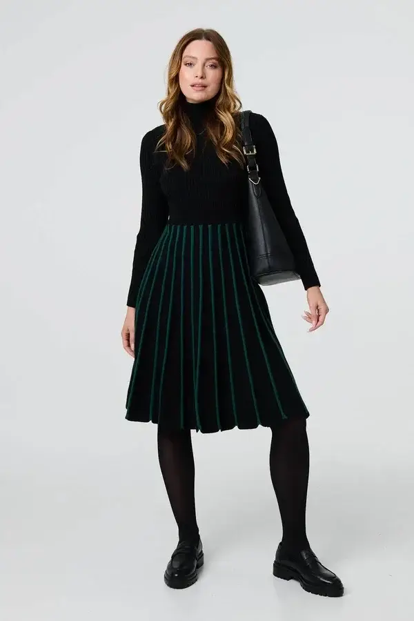 Striped Polo Knit skater dress