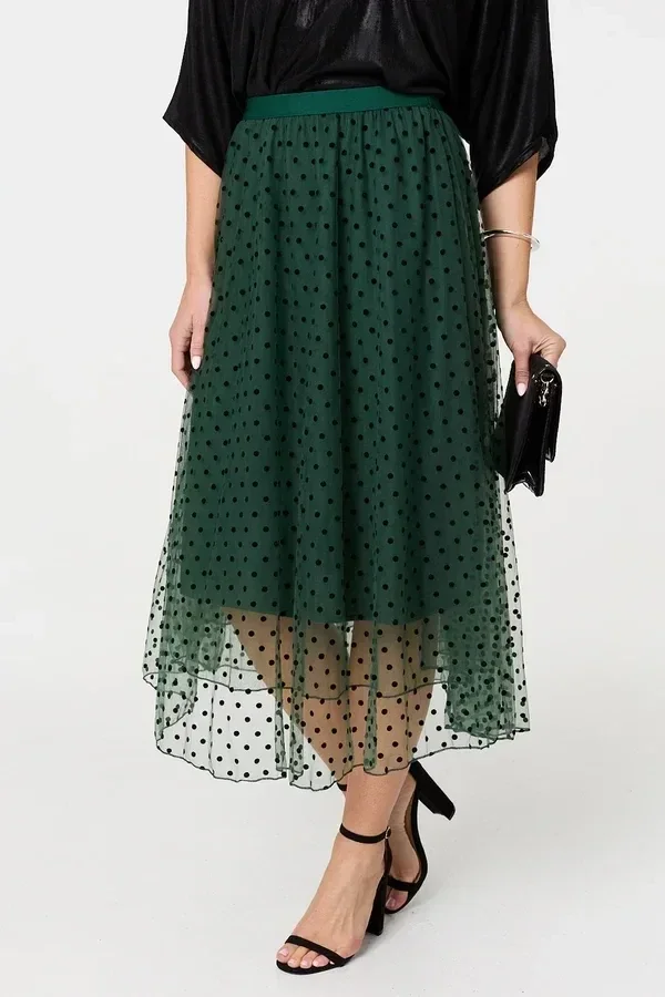 Polka Dot Layered Mesh Skirt