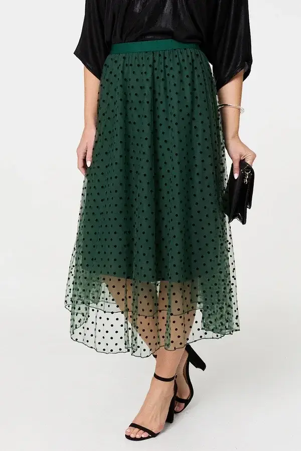 Polka Dot Layered Mesh Skirt