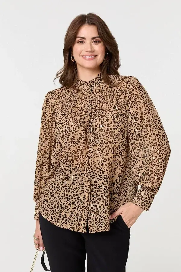 Animal print high neck shirt