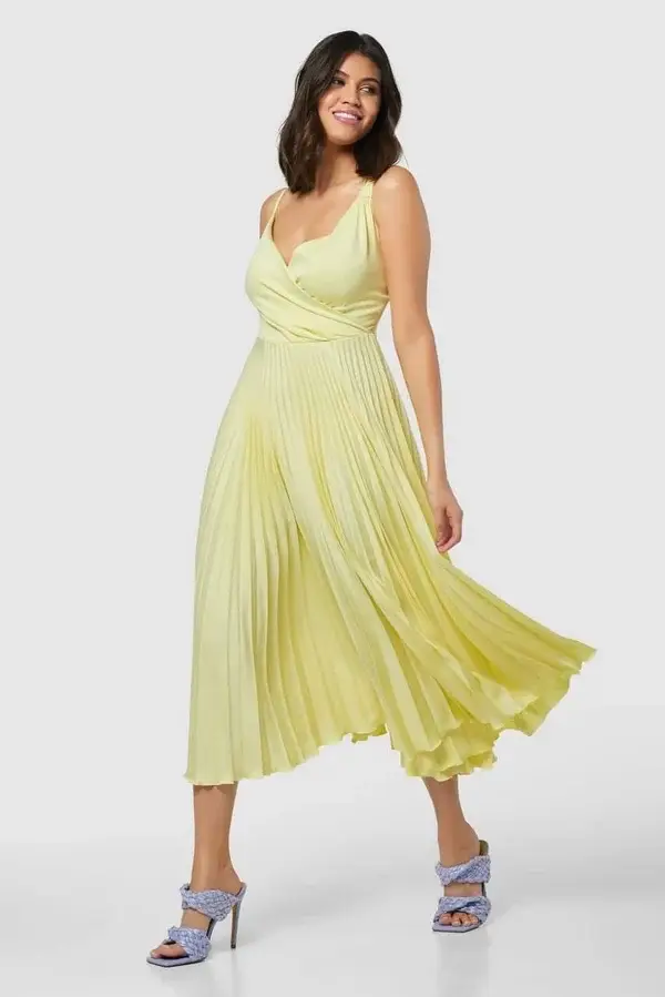 Yellow Pleated Designer Dress