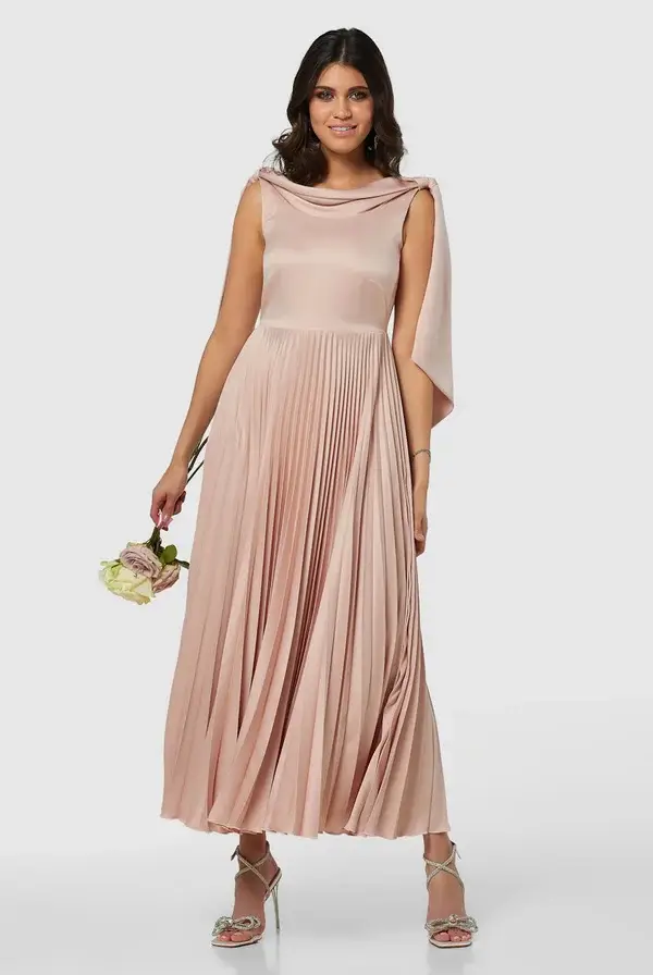 Blush Draped Neck Designer Dress