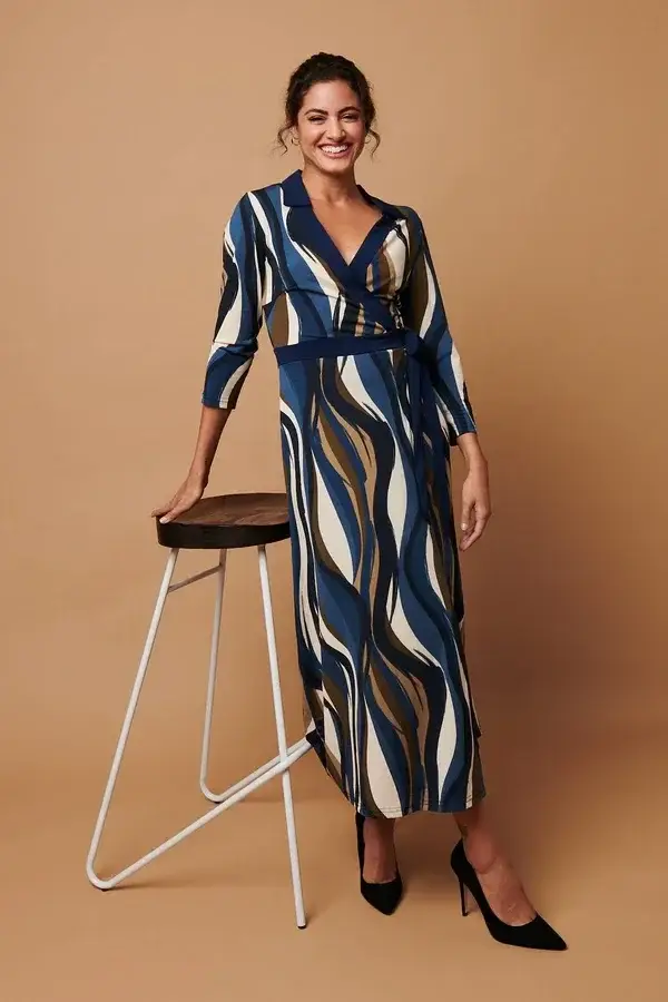 Navy Pattern Jersey Dress