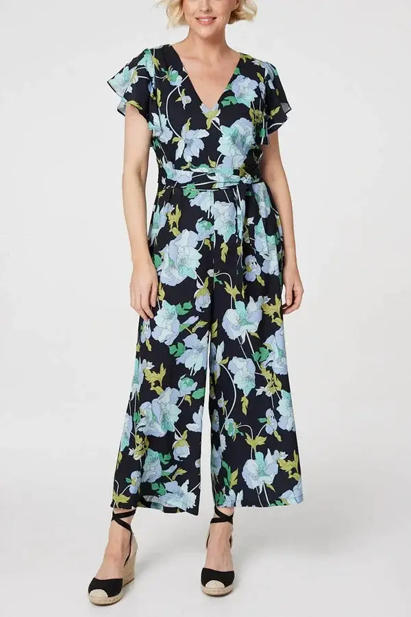 Floral V Neck Jumpsuit