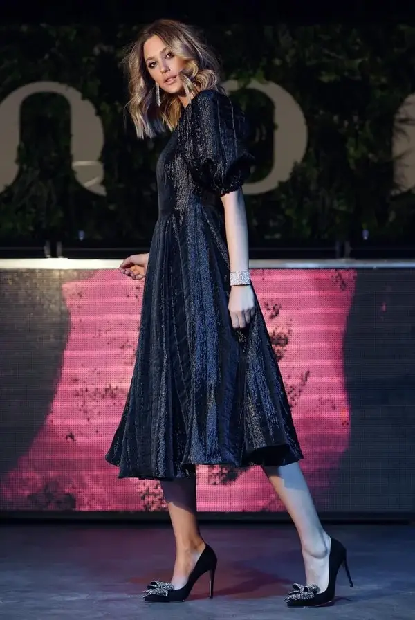 Black paneled skirt designer dress