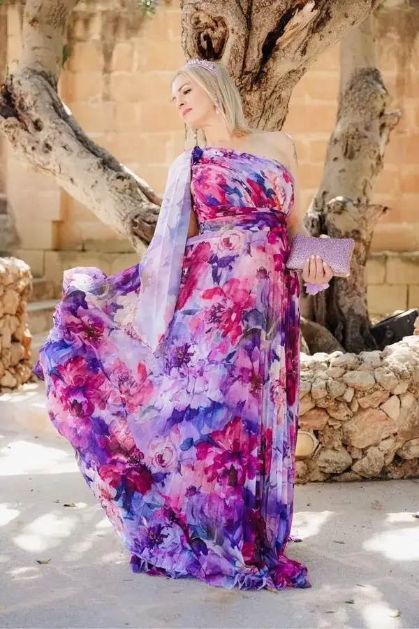 Sheer Floral Evening Dress