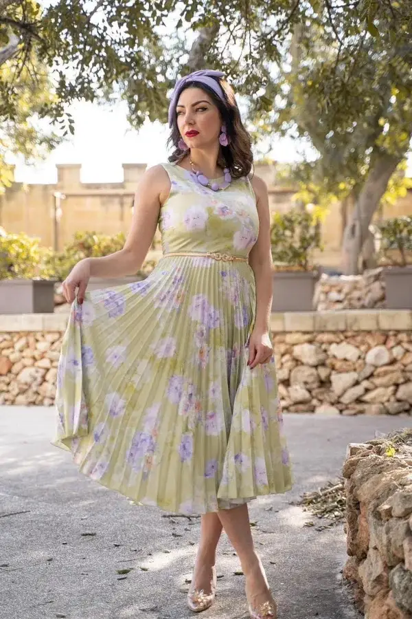 Lime Pleated Designer Dress