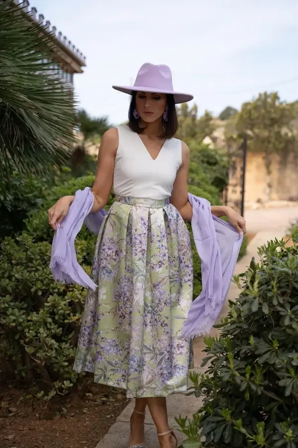 Floral Print Full Skirt Designer Designer Dress