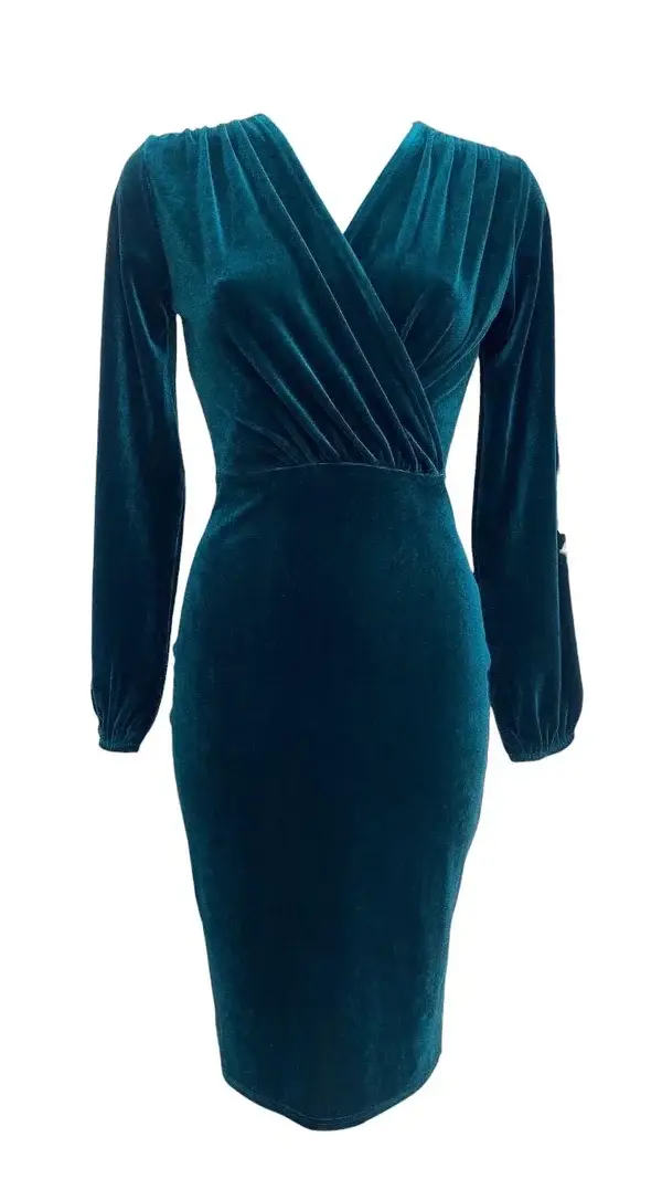 Velour V neck dress