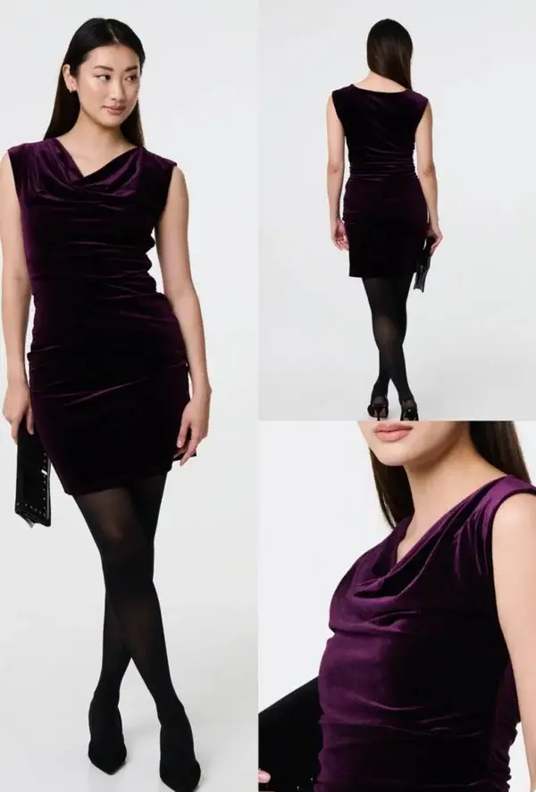 Velour Cowl neck Mini Dress