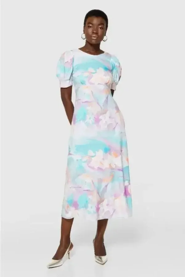 Turquoise A-line V Back Designer Dress