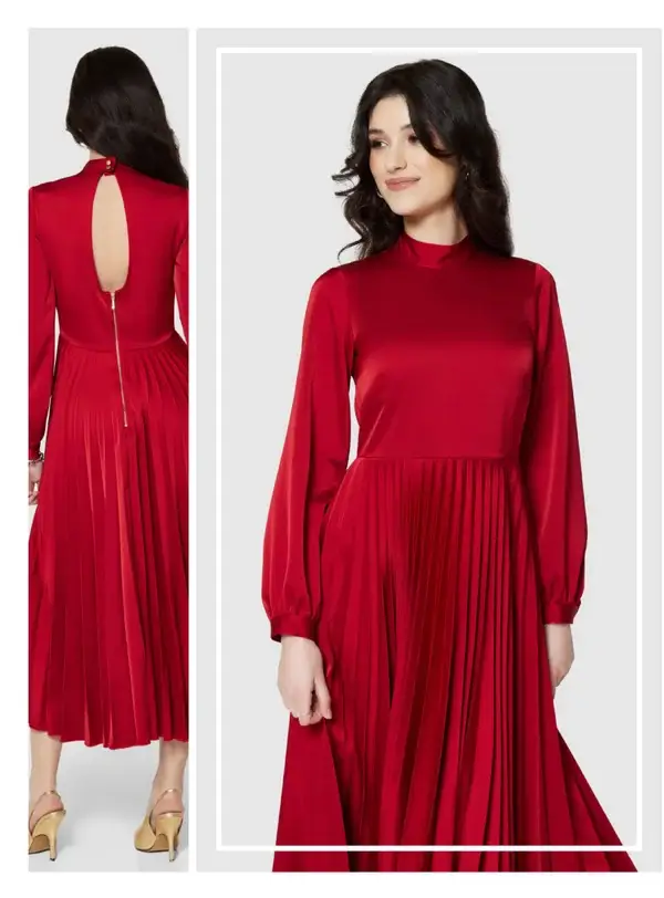 Highneck Pleated Designer Dress