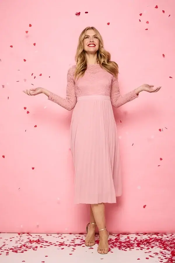 Lace Bodice Pleated Dress