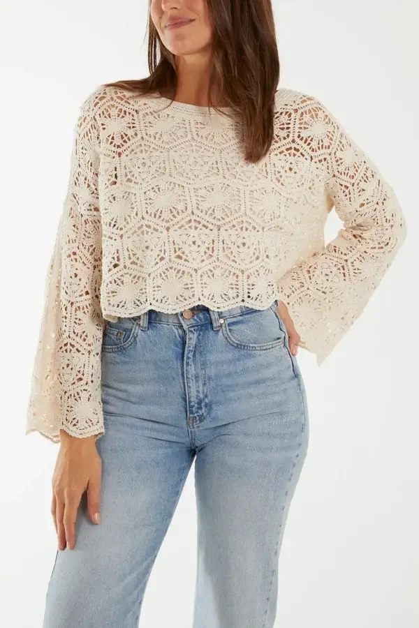 Full Sleeve Round Neck Crochet Top