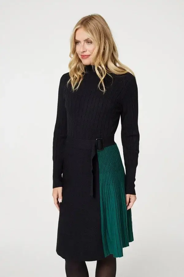 Teal Pattern Knit Skater Dress