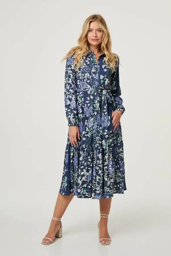 Blue Pattern Shirt Dress