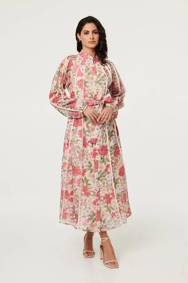 Floral Highneck Midi Dress