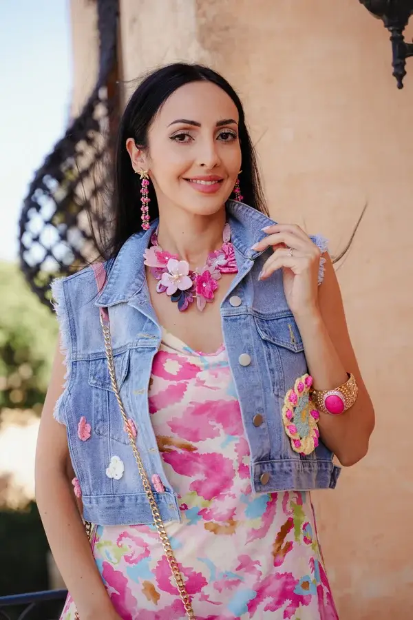 Crochet Detail Denim Waist Coat