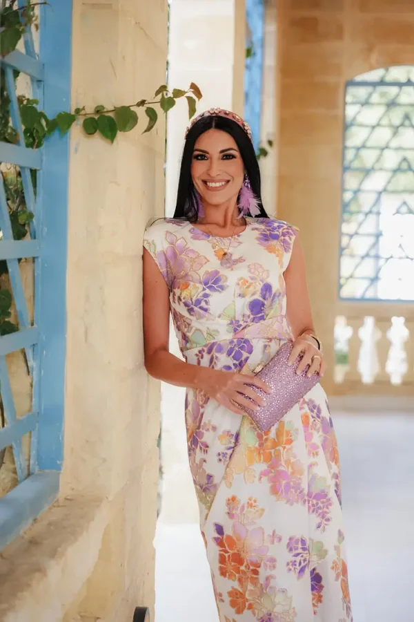 Violet Floral Draped Designer Dress