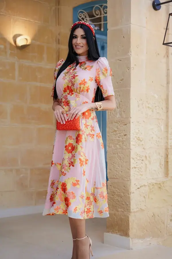 Floral Tie Back Designer Dress