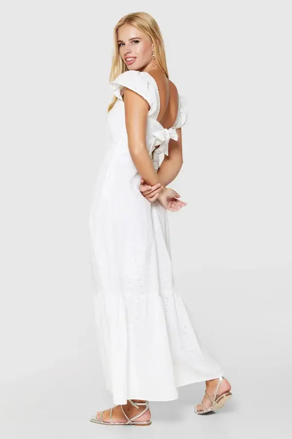 Frill detail bow back designer dress