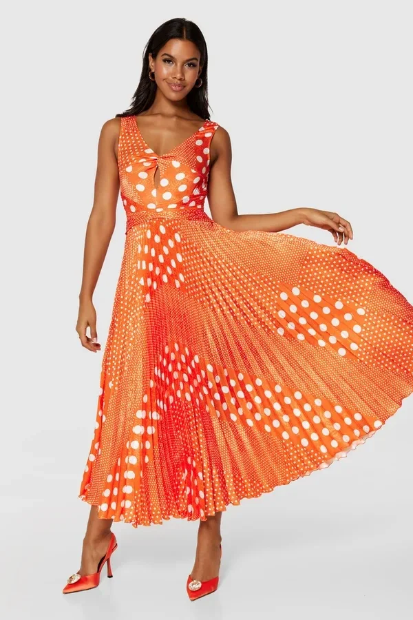 Polka Dot Pleated Designer Dress
