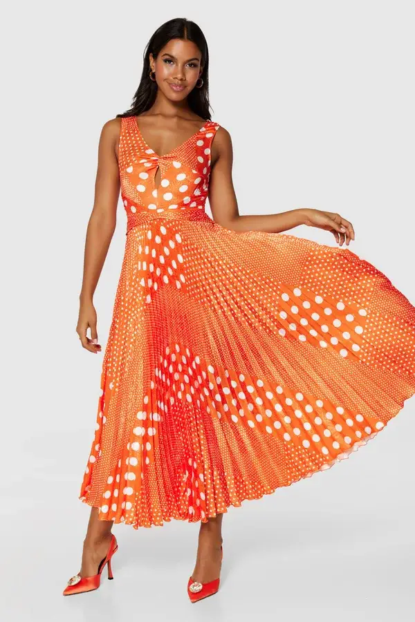Polka Dot Pleated Designer Dress